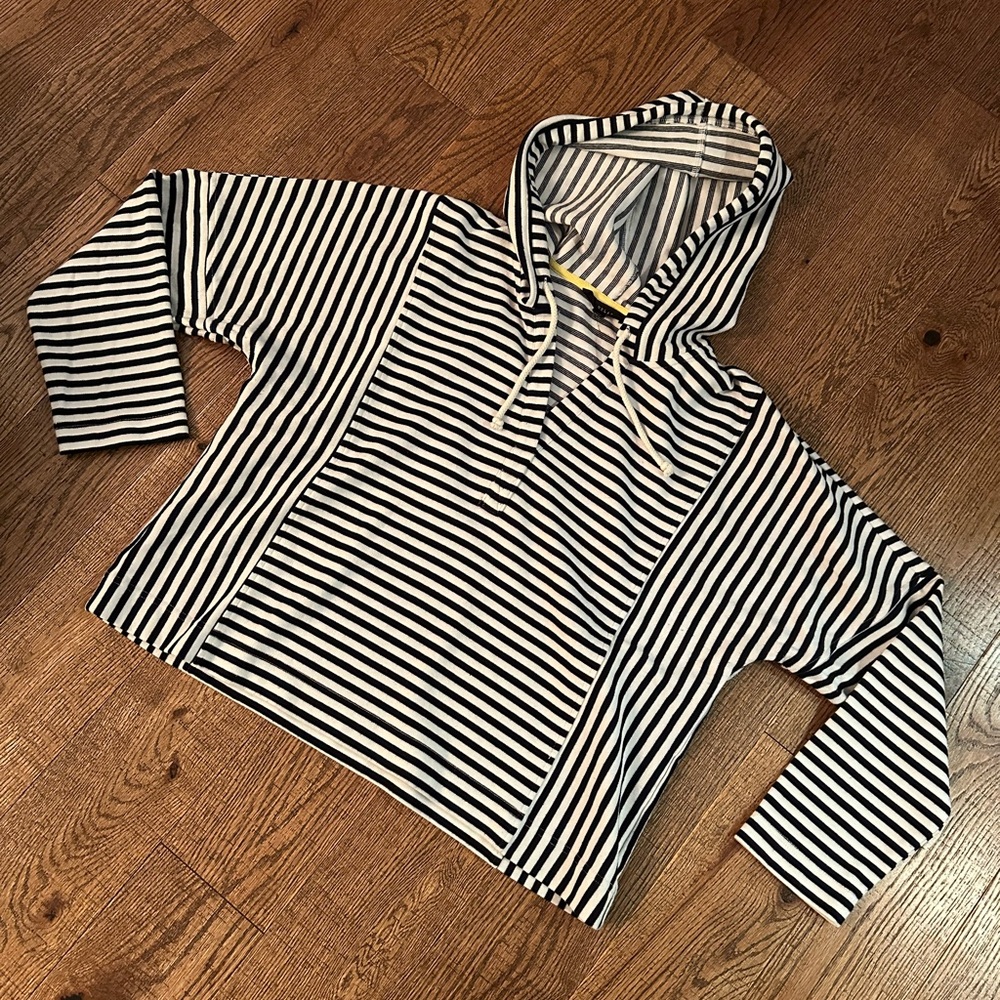 Jane and Delancey Black and White Striped Hoodie